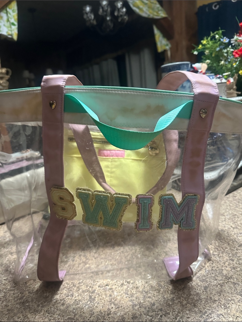 Stoney Clover Clear Tote Beach Bag with 'SWIM' Lettering - Pastel Accents